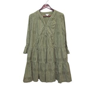 Crown & Ivy Olive Green Eyelet Tiered Midi Dress XL
